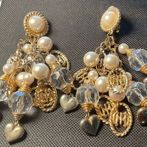 Mono B Gold and Crystal Heart Drop Earrings